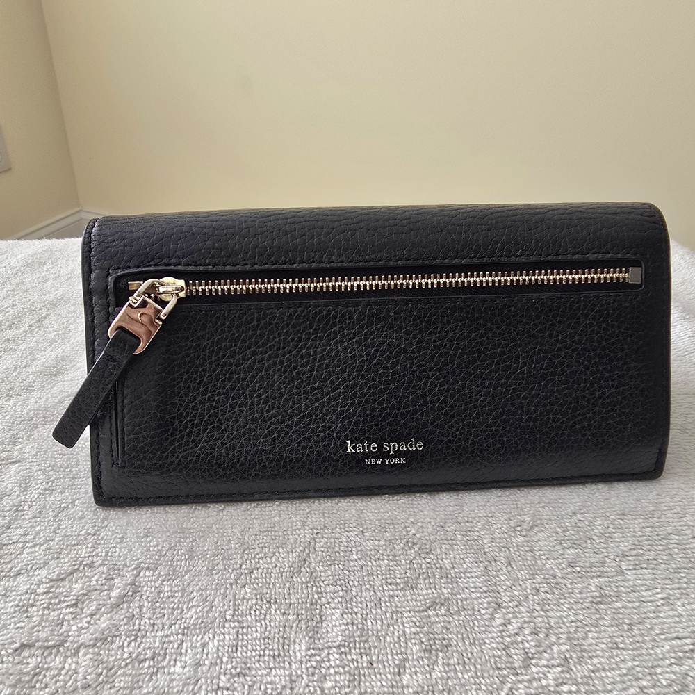 kate spade Black Pebbled Leather Long Wallet with Gold Heart Accent - Picture 2 of 6
